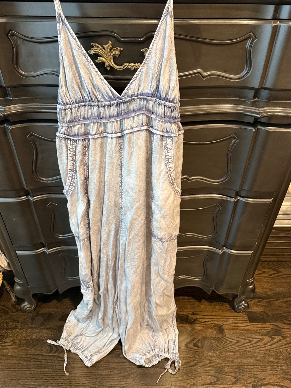 Urban Outfitters Light Blue silk Washed jumpsuit/romper with V-Neck